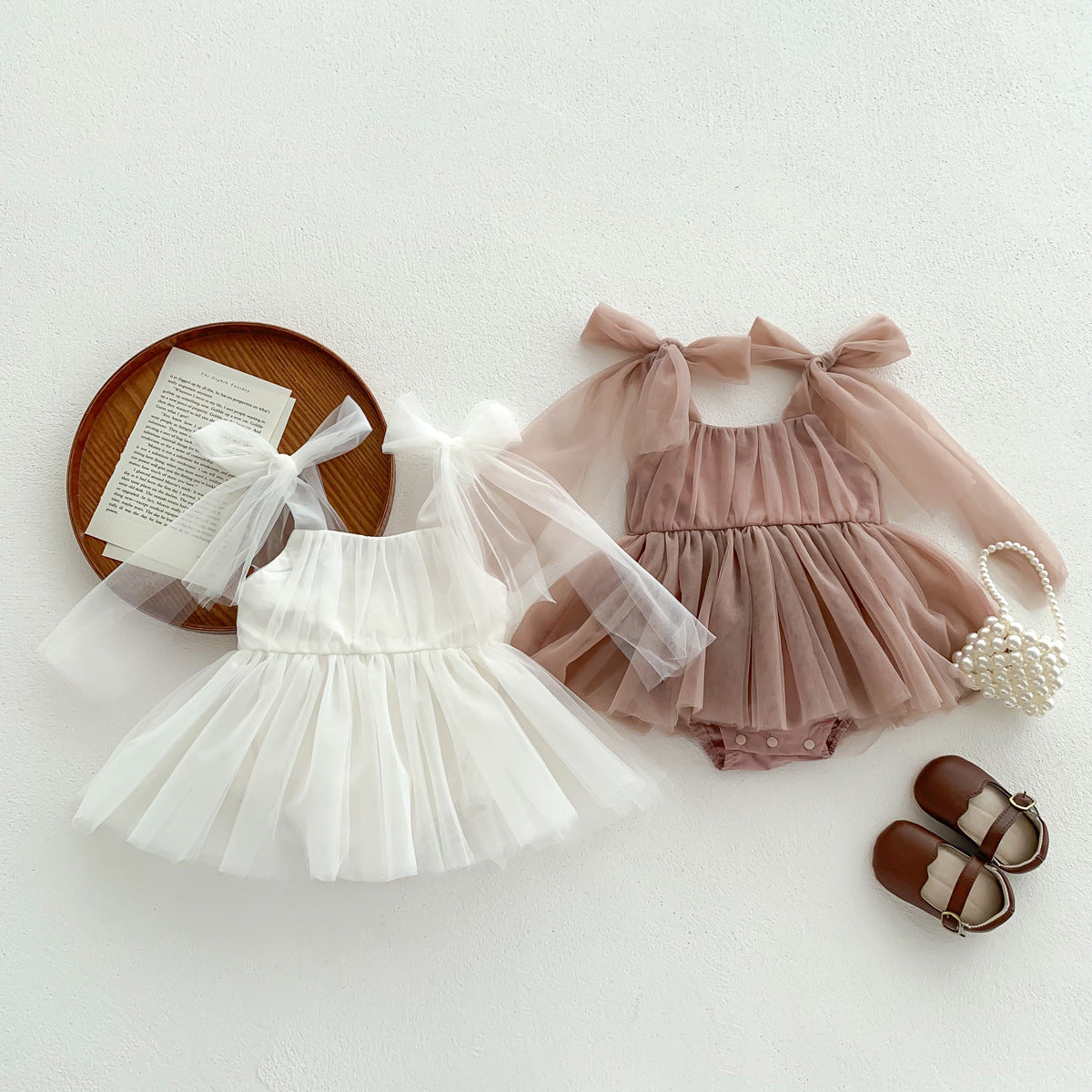 Vestito pagliaccetto neonata Elegante in Tulle con Fiocco