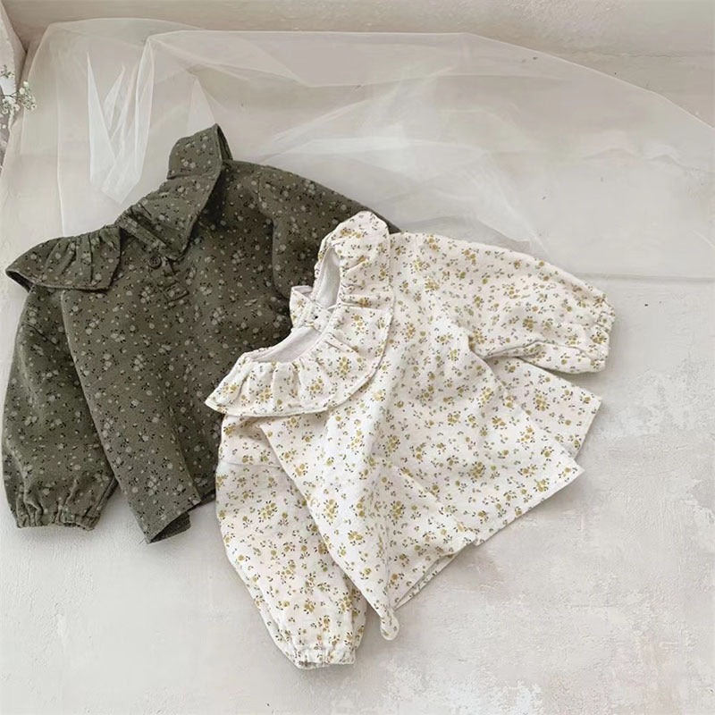 Blusa Bambina in Cotone con Volant e Fantasia Floreale