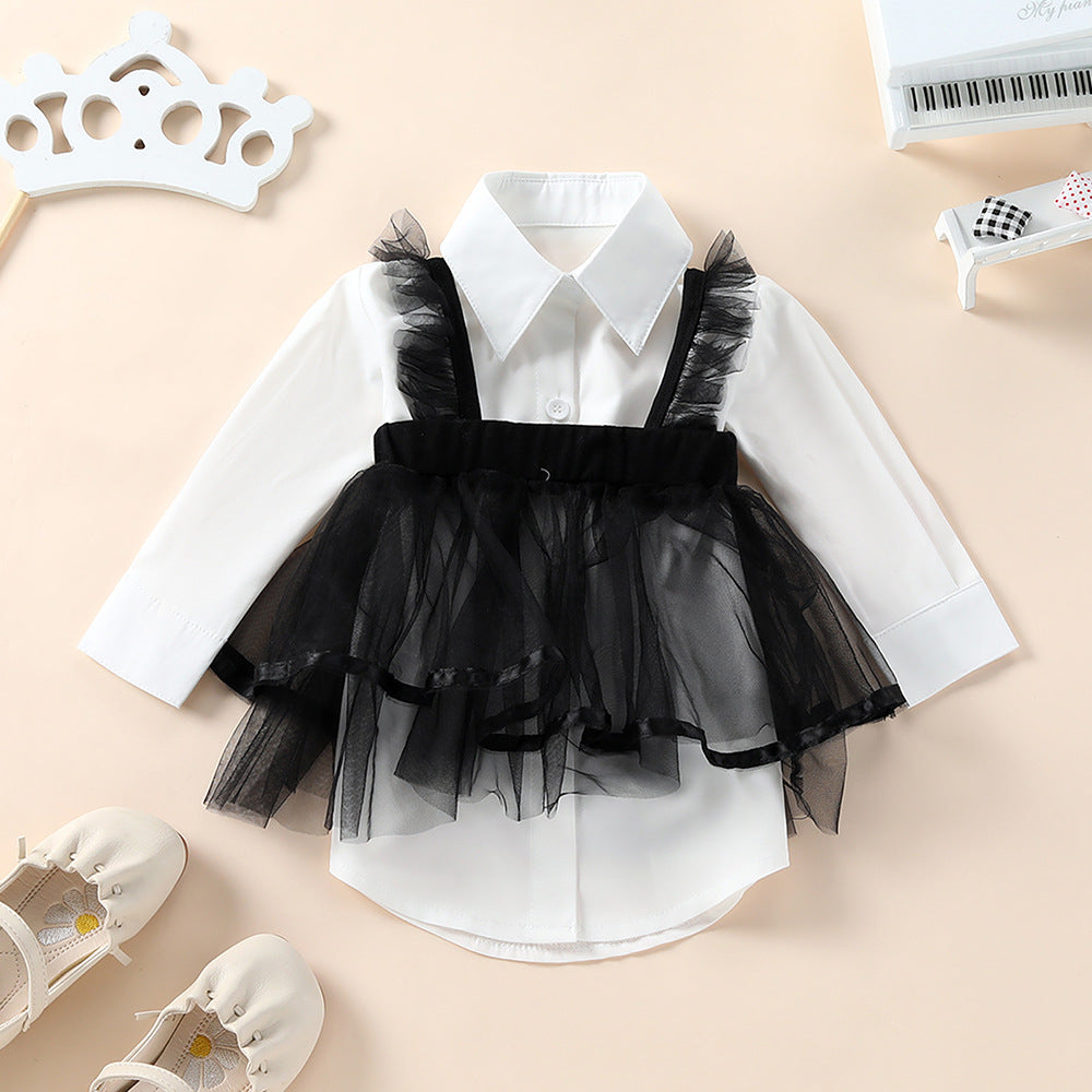 Blusa bianca con corpetto in tulle nero Eleganza e stile per bambine