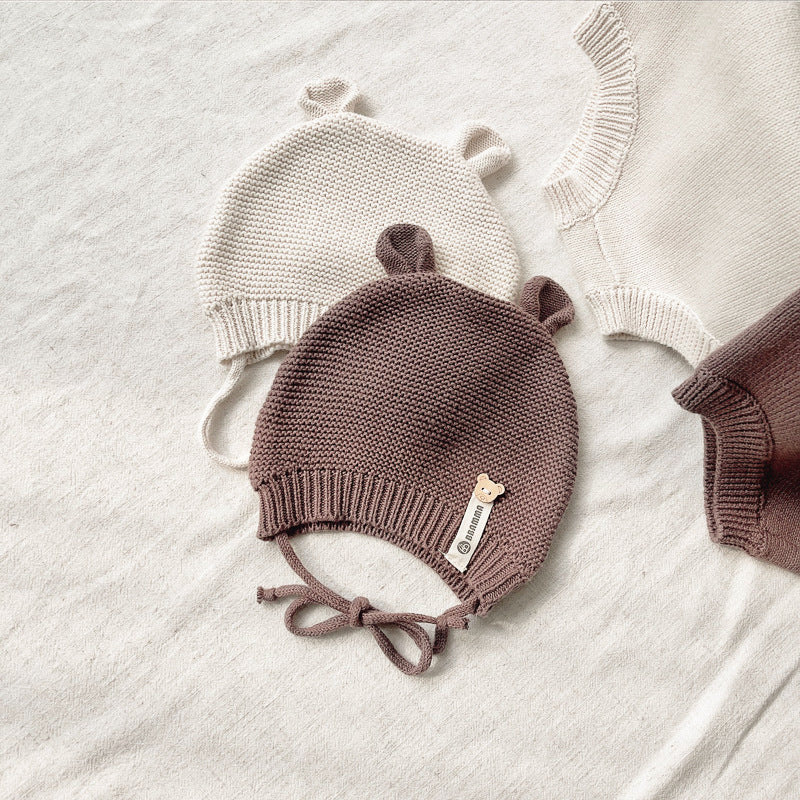 Salopette in Maglia per Neonato + cappellino Stile Orsetto