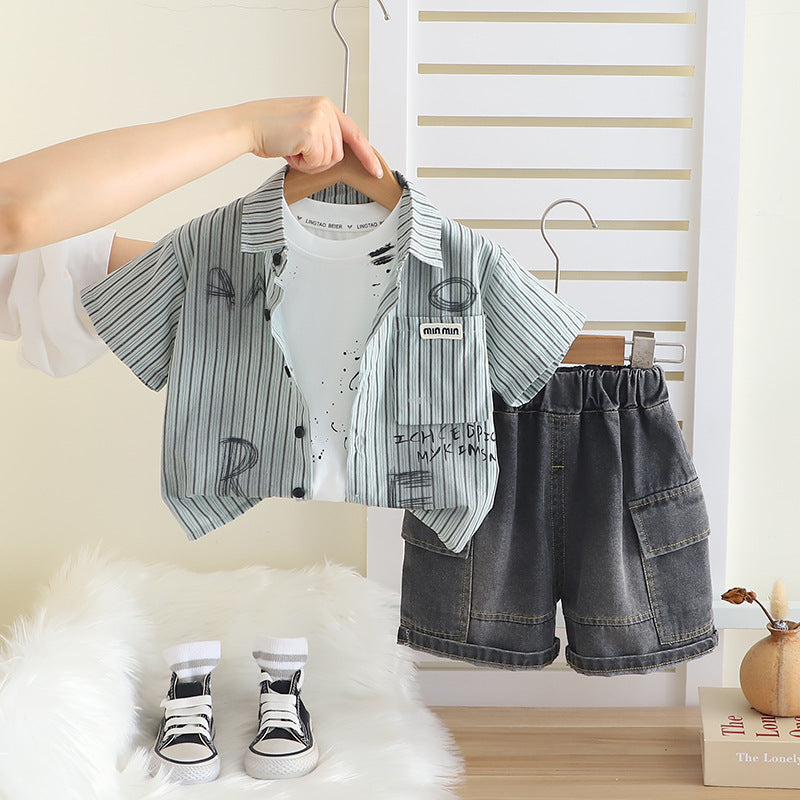 Completo Estivo Bimbo "Urban Style" - Camicia, T-shirt e Shorts in Denim