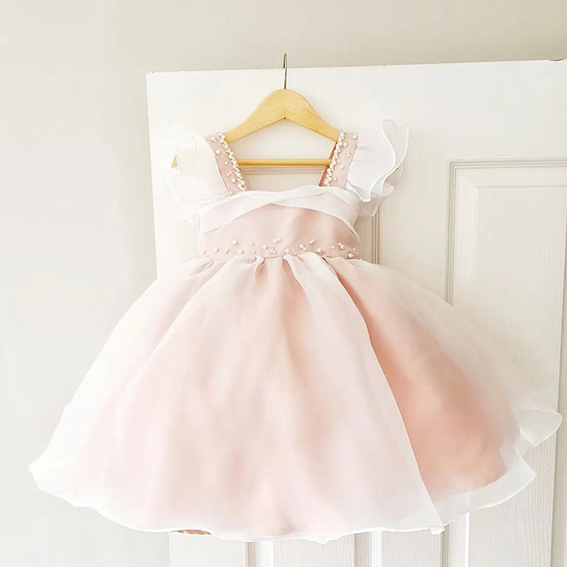 Abito Elegante da Cerimonia per Bambina Rosa Cipria con Perline