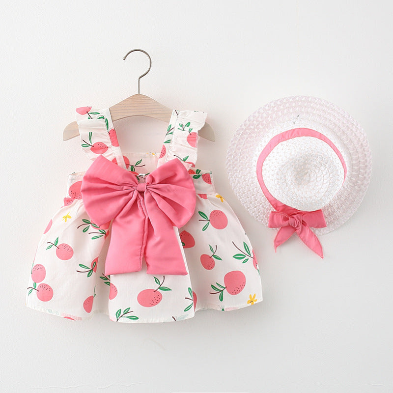 Set Abito Estivo Bambina Vestito con Stampa e Cappello Coordinato