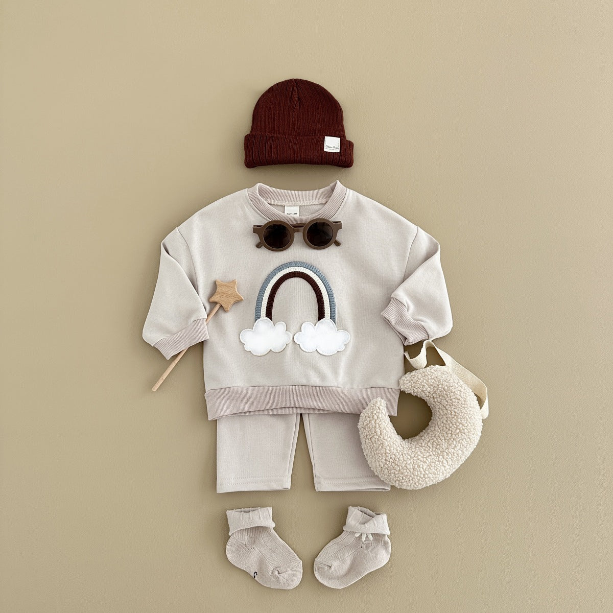 Tuta Neutro “Arcobaleno & Nuvole” 2 Pezzi Unisex in Cotone Morbido
