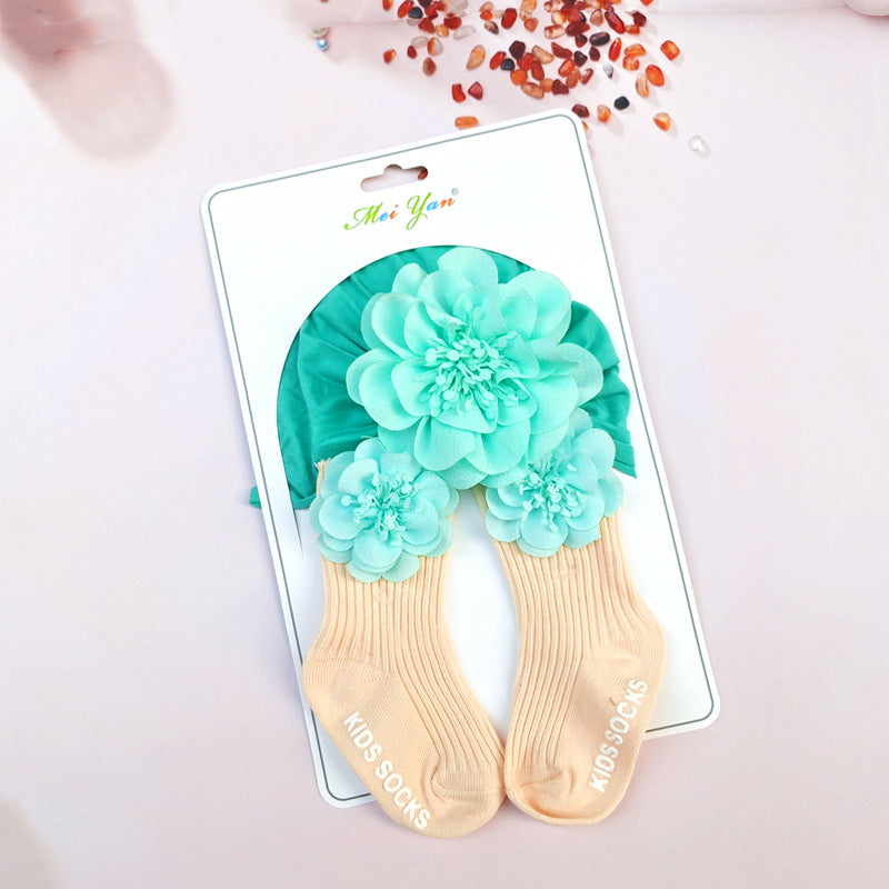 Set Turbante e Calzini per Bambina con Dettagli Floreali