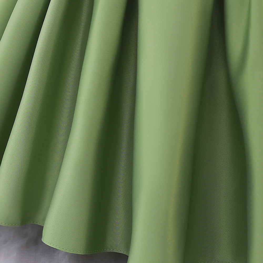 Abito Elegante Verde per Bambina con Maniche a Palloncino e Ricami