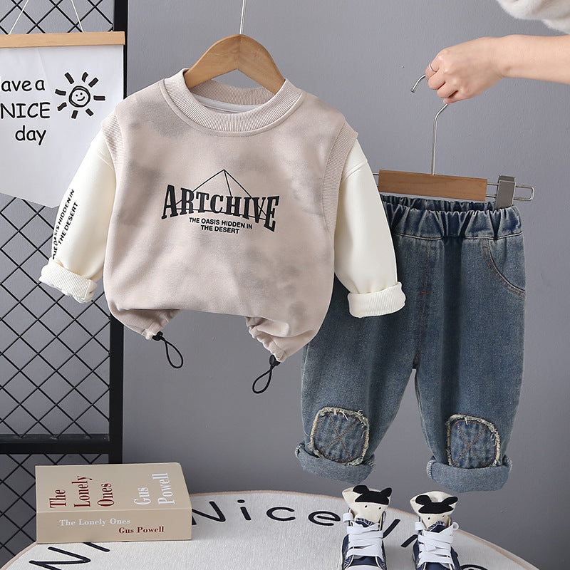Completo Bimbo Felpa “Artchive” e Jeans Look Casual Autunno/Inverno