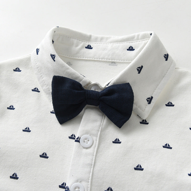 Completo Elegante Bambino Camicia con Papillon e Pantaloni con Bretelle