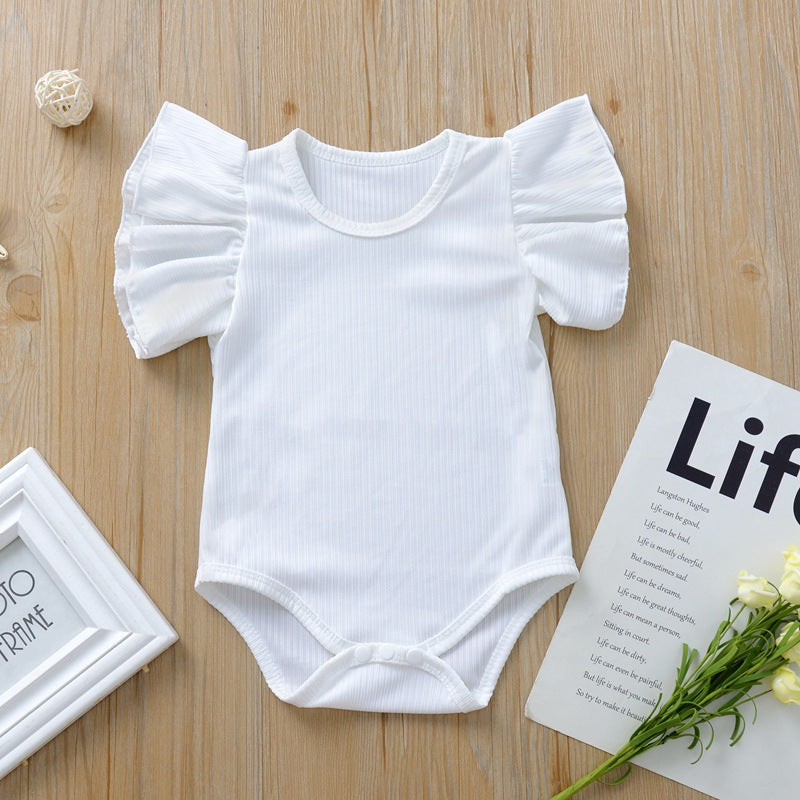 T-shirt / Body Bimba con Maniche Volant Tessuto a Costine, Look Chic