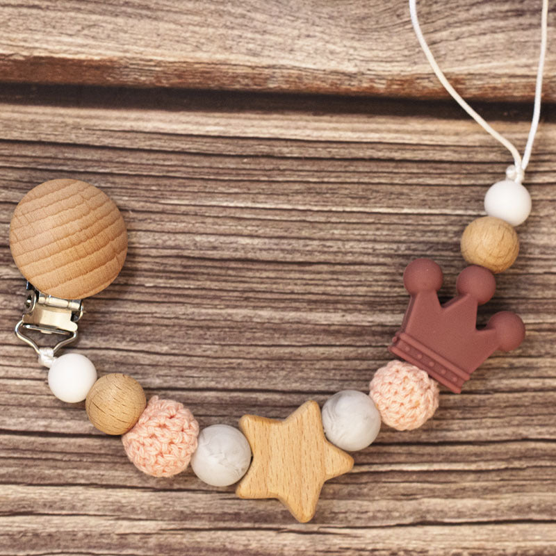 Portaciuccio in Legno e Silicone – Design Naturale con Perline