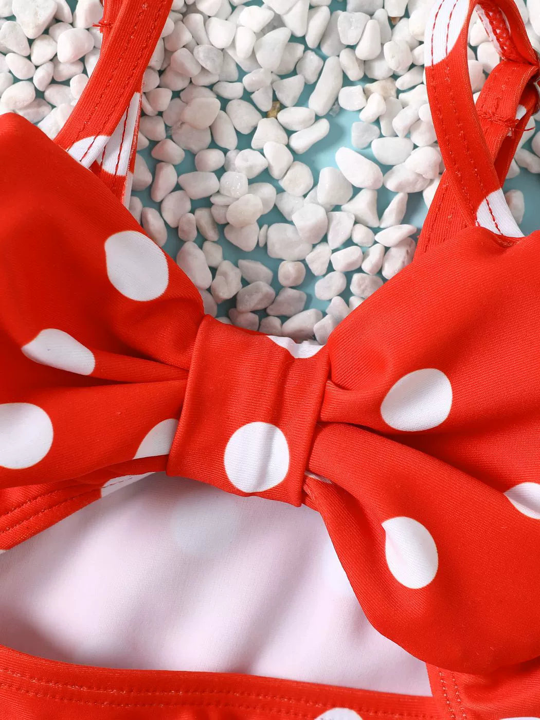 Costume Intero Bambina Pois Bianchi e Maxi Fiocco