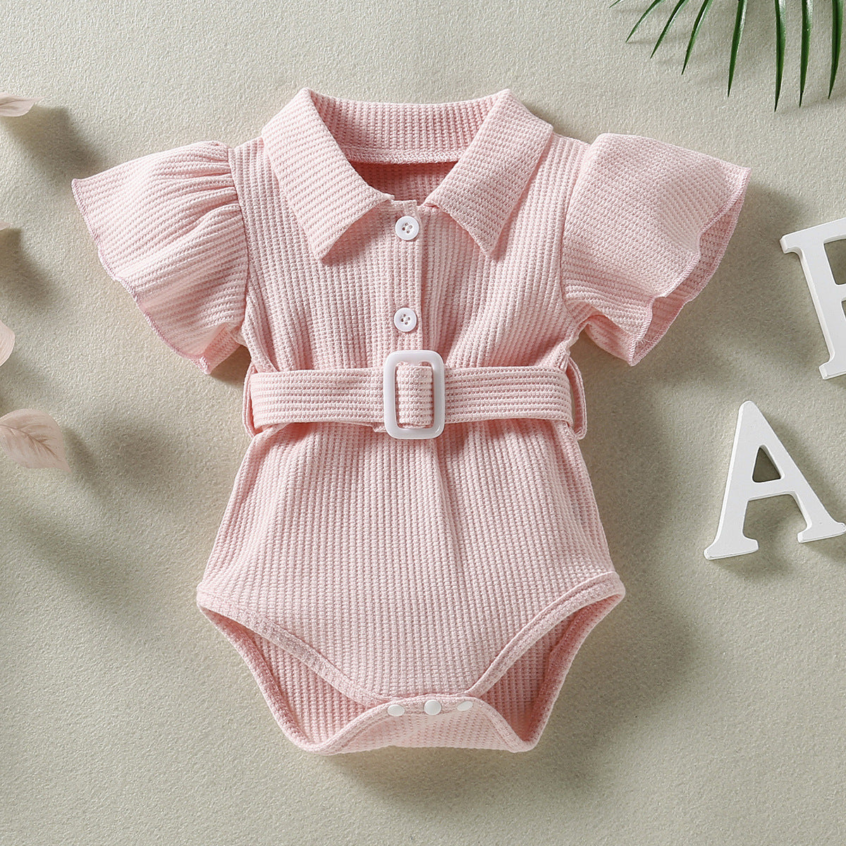 Pagliaccetto Neonata Elegante in Maglia Rosa con Cintura