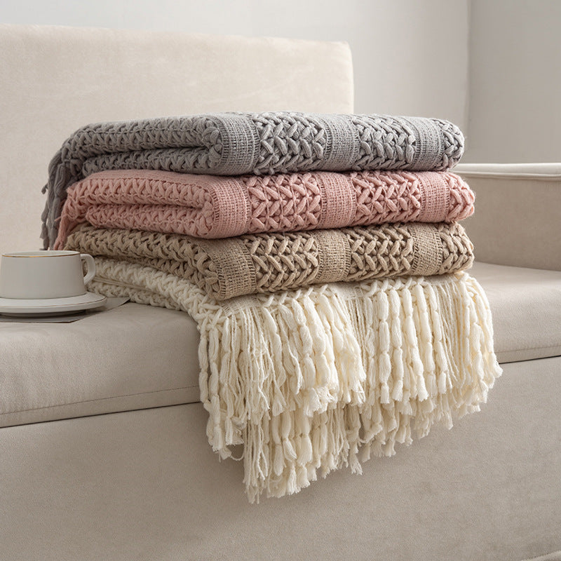 Plaid intrecciato con frange 127x180 cm – Coperta decorativa in maglia