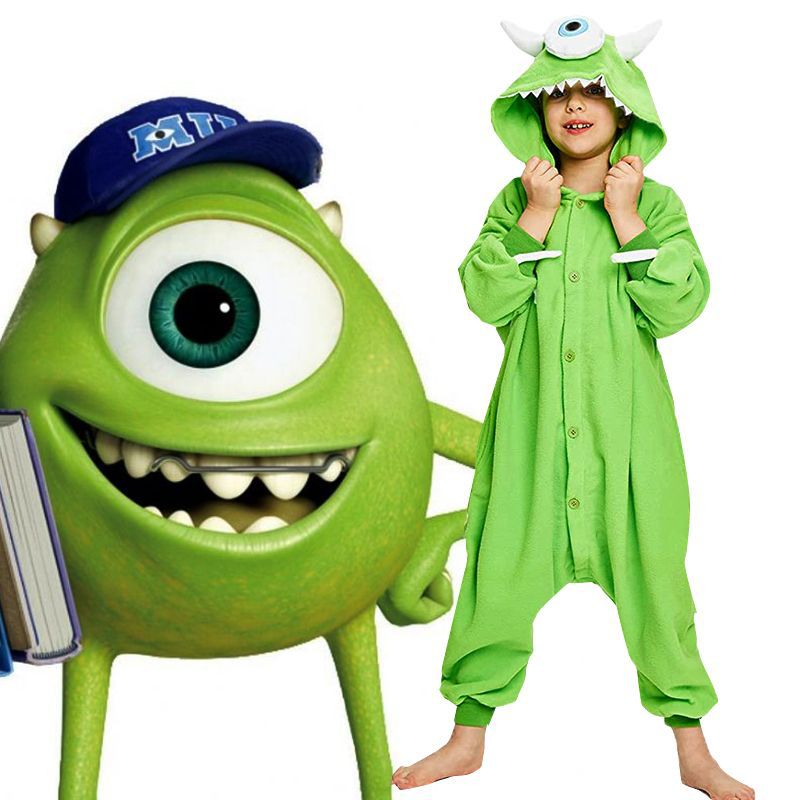 Costume Mike Bambino Mostro Verde con Cappuccio