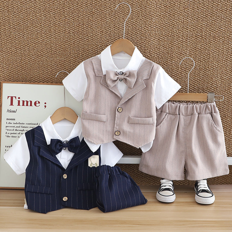 Completo Elegante Estivo Bimbo Camicia, Gilet, Papillon e Pantaloncini