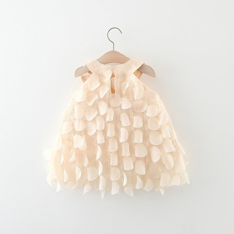 Abito Elegante per Bambina con Applicazioni Floreali e Fiocco