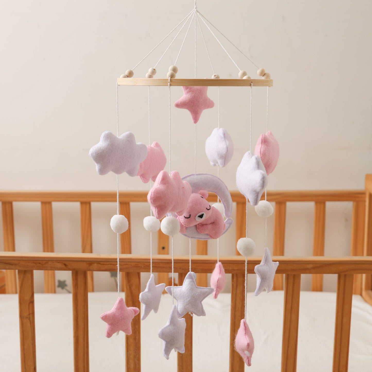Giostrina Neonata in Feltro - Nuvole, Stelle e Luna (Rosa e Lilla)