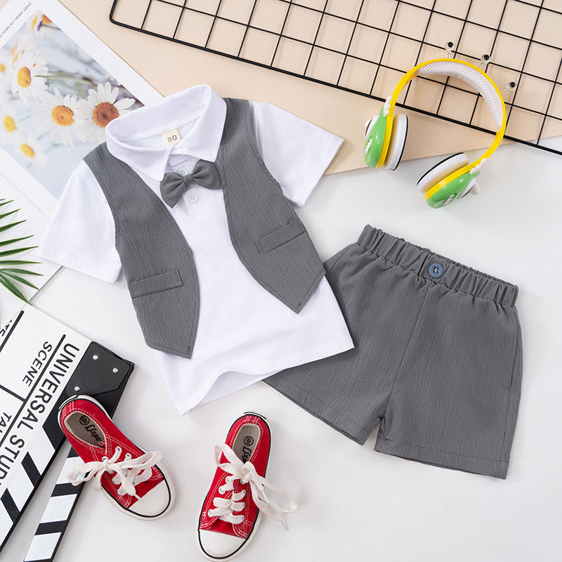 Completo Elegante Estivo Bambino - Polo con Gilet, Papillon e Shorts