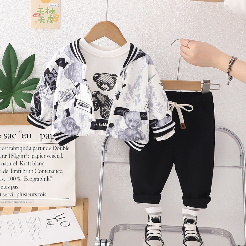 Completo Primaverile Bimbo "Urban Bear" Giacca Stampata, T-shirt e Pantaloni