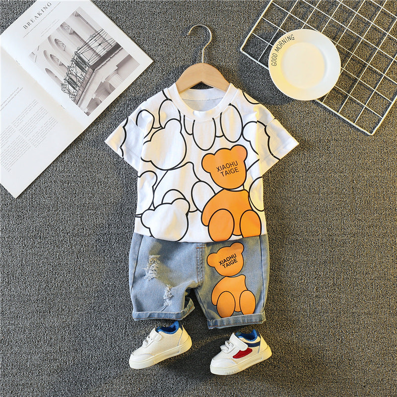 Completo Bambino "Orsetto Felice" T-shirt + Shorts in Denim