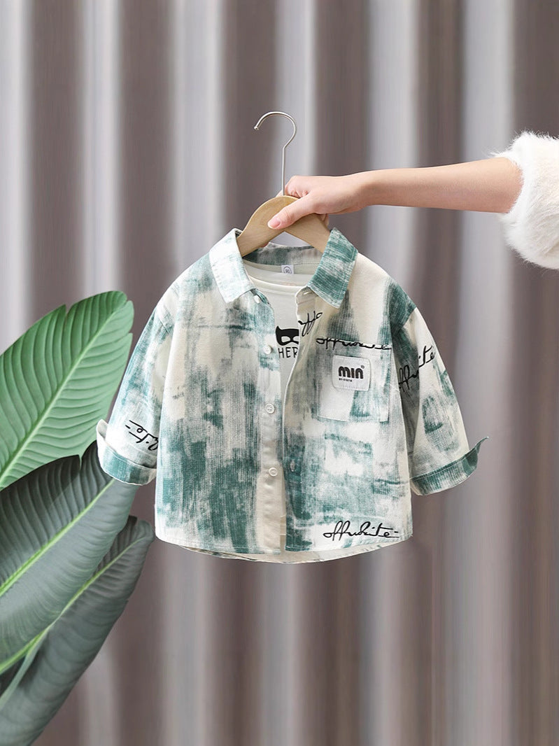 Camicia Artistica Bambino – Stampa Effetto Pennellata e Dettagli Scritti
