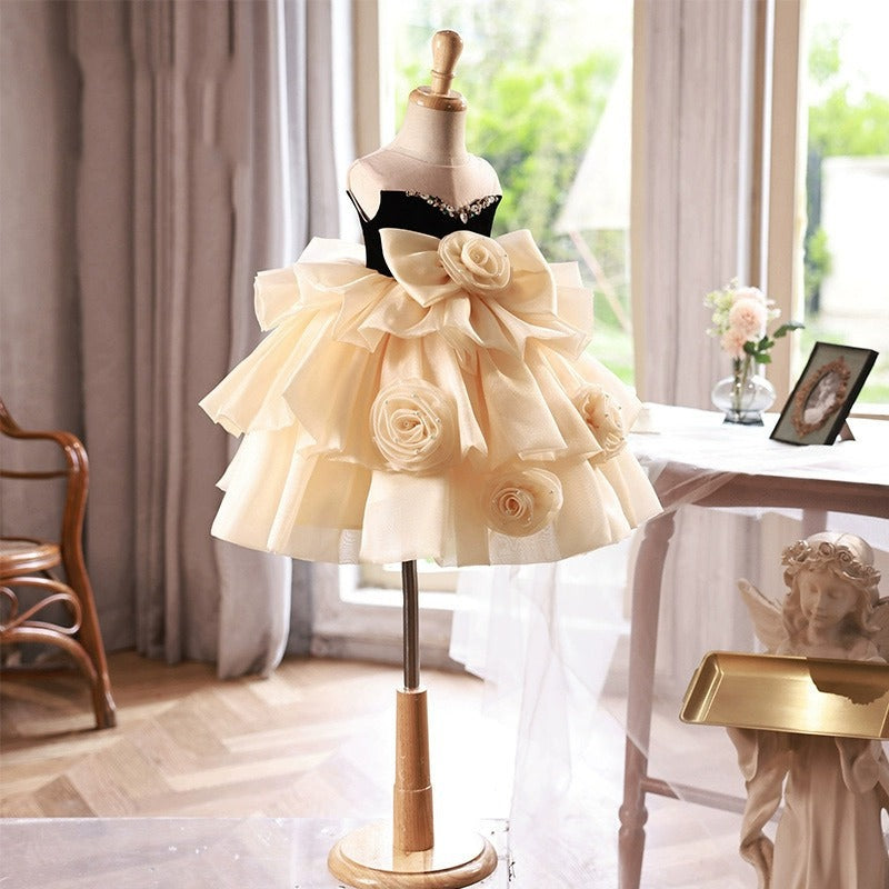 Abito da Cerimonia Elegante per Bambina con Fiocco e Rose