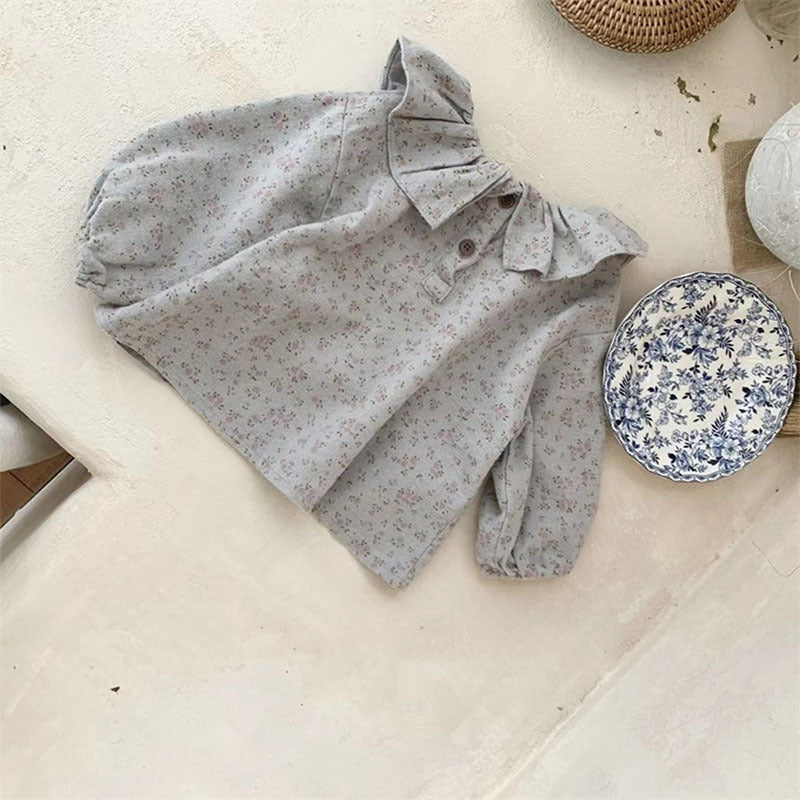Blusa Bambina in Cotone con Volant e Fantasia Floreale