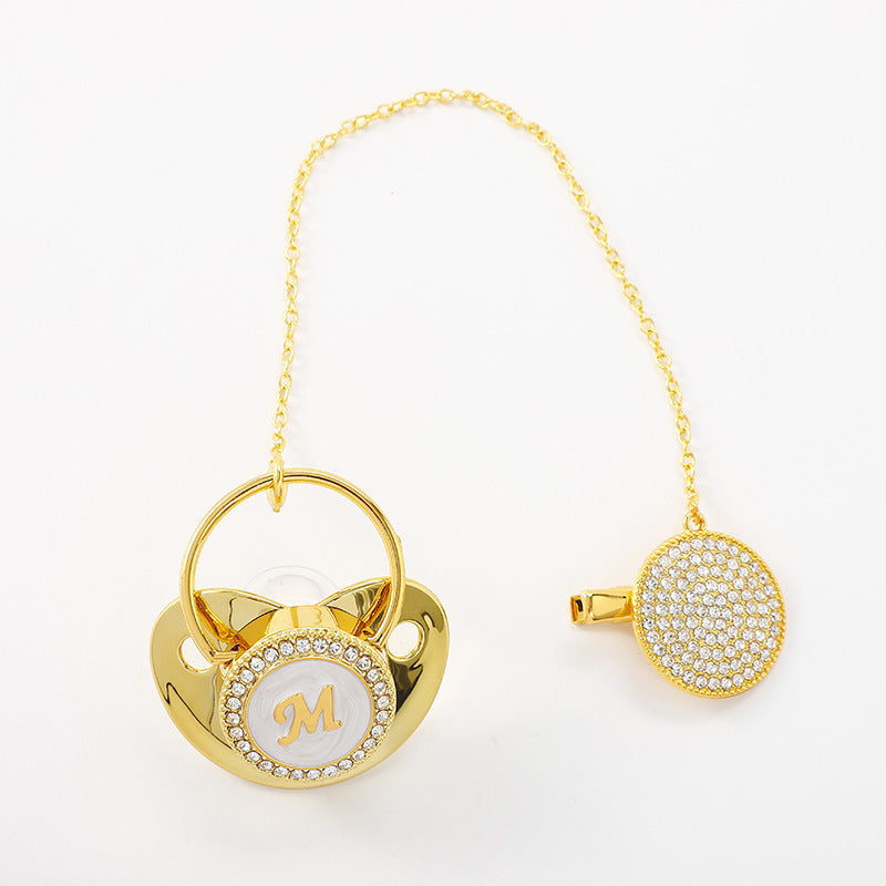Ciuccio Oro con Catenella e Clip – Personalizzabile con Iniziale