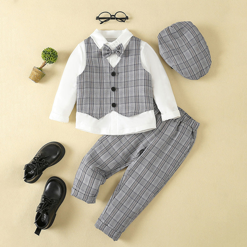 Completo Elegante Bambino Gilet, Camicia, Pantaloni e Cappello