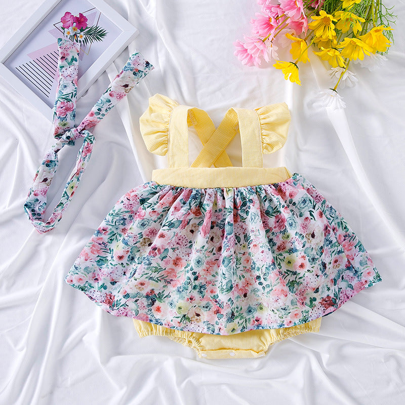 Completo Estivo per Neonata con Gonna Floreale e Fascia Coordinata