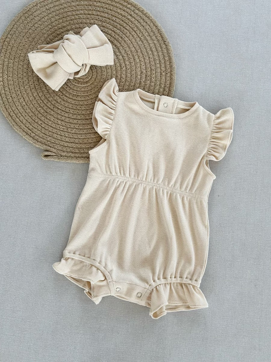 Pagliaccetto Bimba con Volant + Fascia Coordinata Stile Elegante e Naturale
