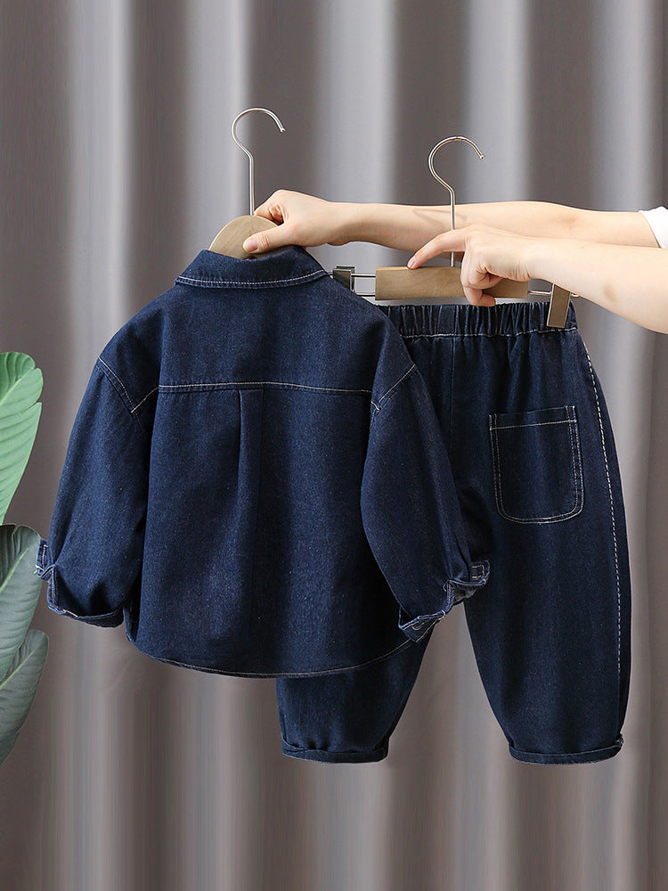 Completo Jeans Bambino 2 Pezzi Camicia Denim e Pantaloni