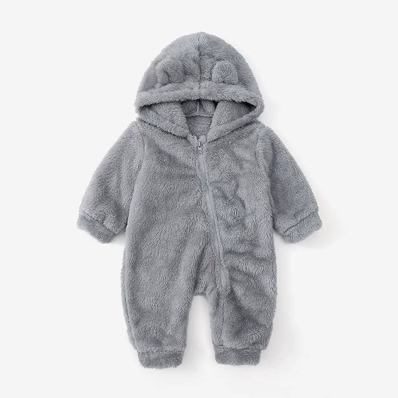 Tuta orsetto in pile con cappuccio e orecchiette – tutina invernale neonato unisex