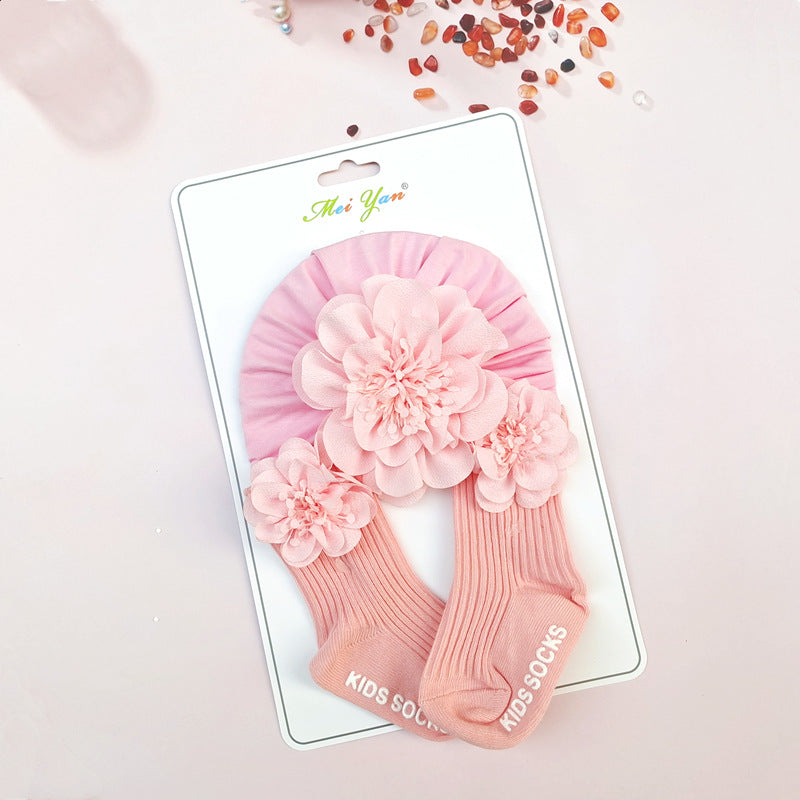 Set Turbante e Calzini per Bambina con Dettagli Floreali