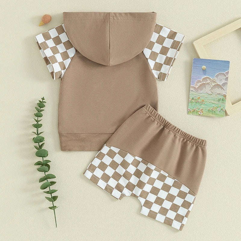 Completino Bimbo Estivo con Felpa a Scacchi e Pantaloncini