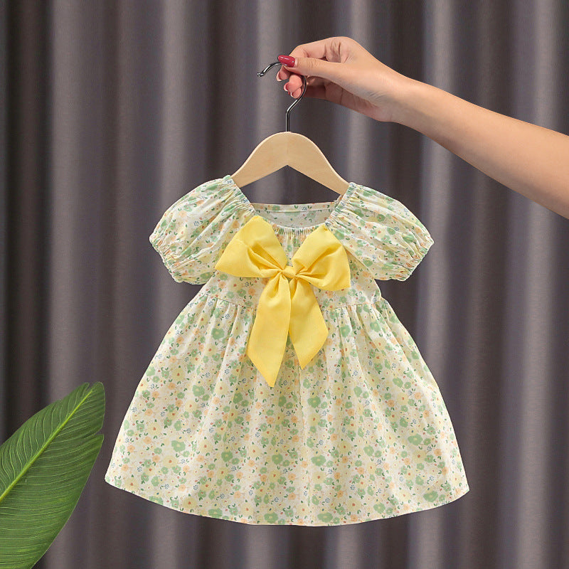 Abitino Estivo Bambina con Fiocco e Stampa Floreale
