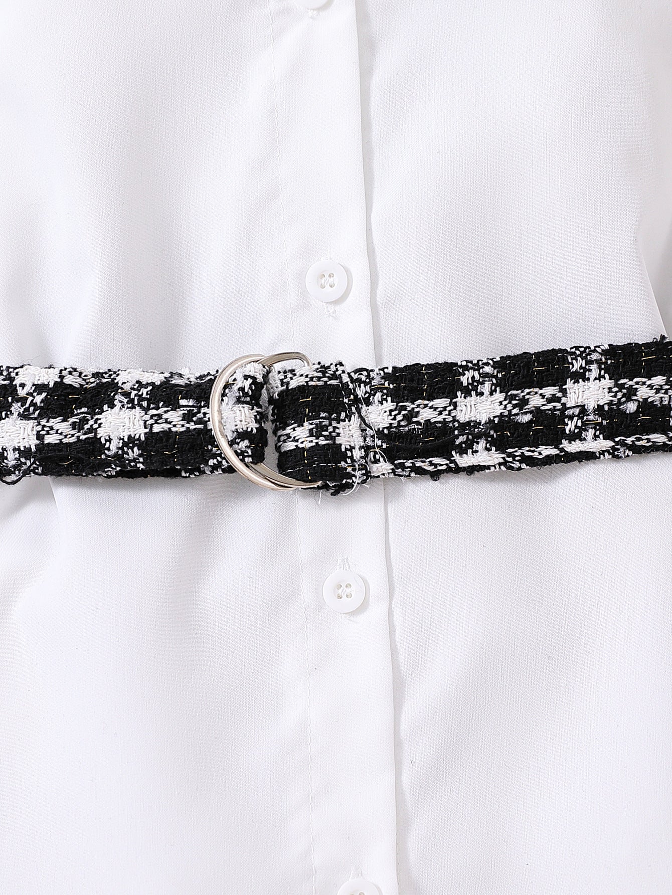 Abito camicia bianca elegante con cintura pied de-poule per bambina