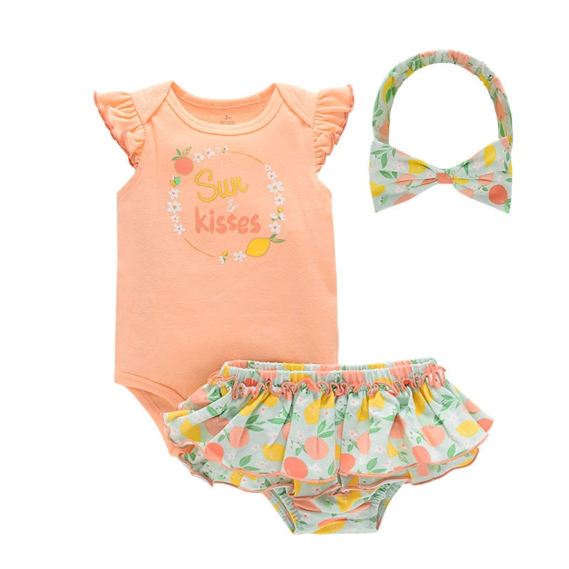 Completo Estivo Neonata Body, Bloomers e Fascia Coordinata