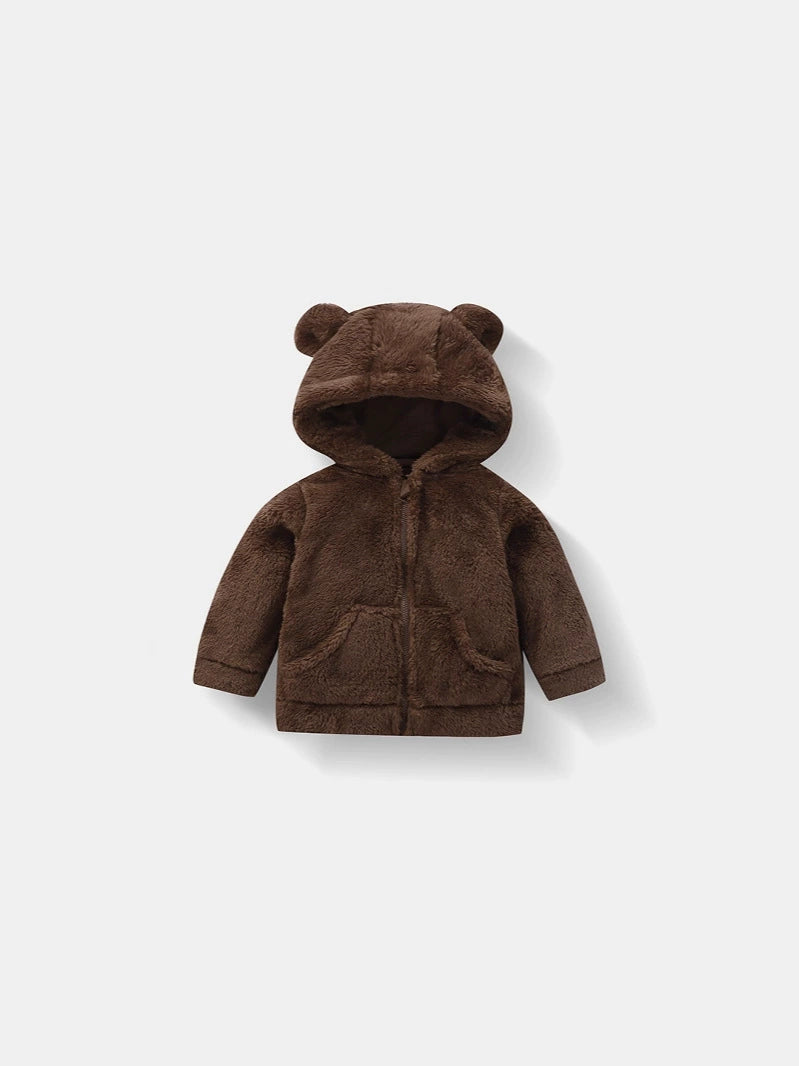 Giacca Peluche Bambino con Cappuccio e Orecchie Orsetto