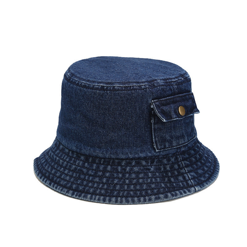Cappello Bucket in Jeans Stile Casual con Taschino