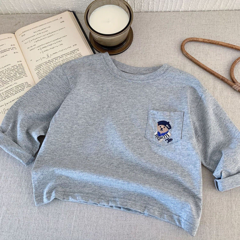 Maglietta Bambino con Ricamo Orsetto Stile Casual