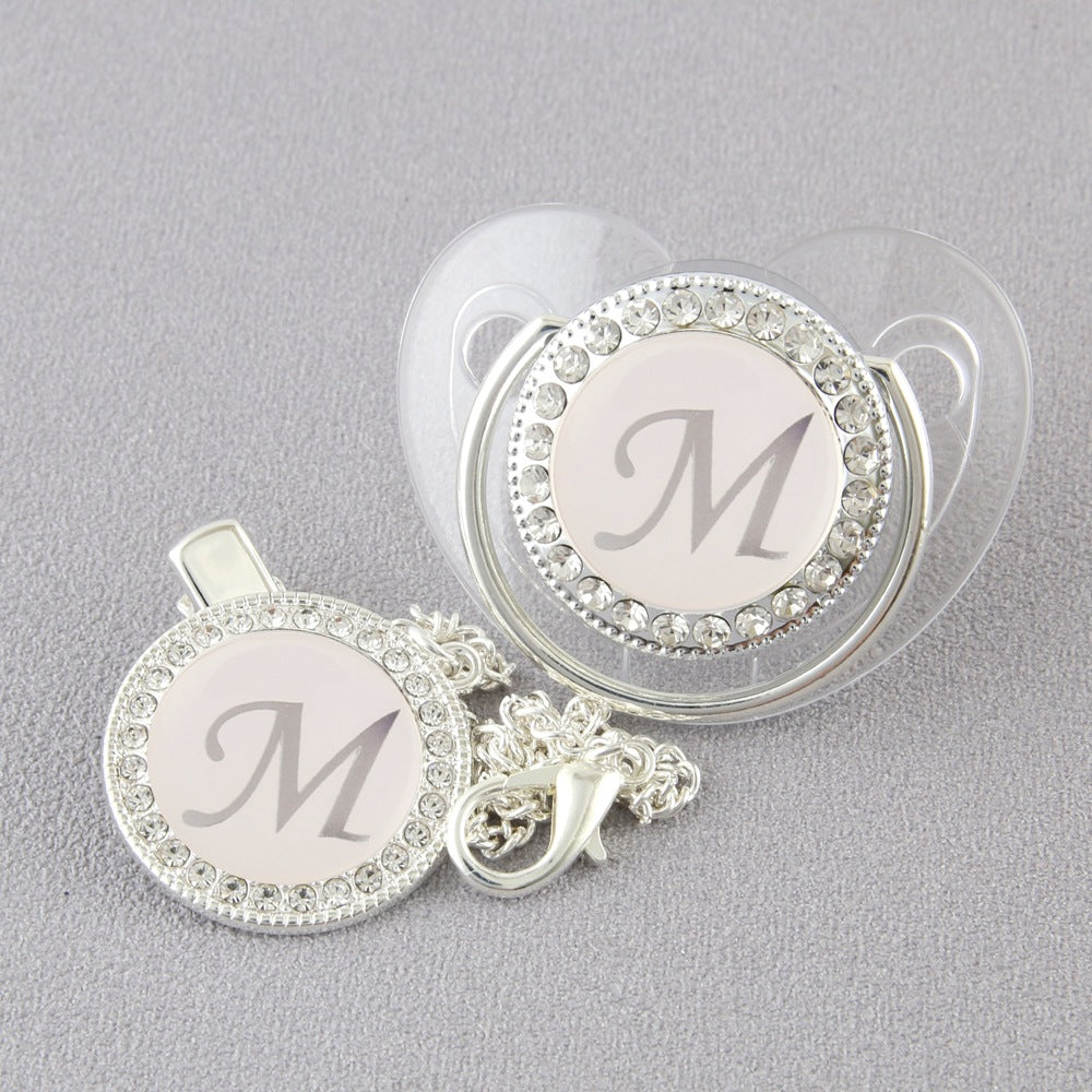 Set Ciuccio Trasparente e argento Luxury con Clip – Personalizzato con Iniziale 6-12 mesi