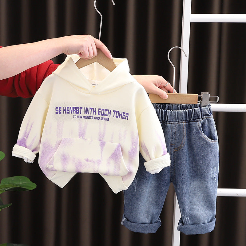 Completo Casual Bimbo "Color Splash" Felpa con Cappuccio e Jeans
