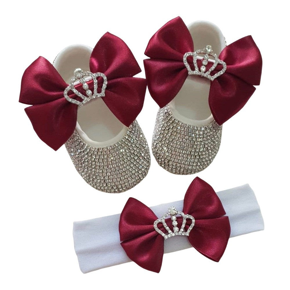 Set Scarpine e Fascia Neonata Eleganza con Strass e Fiocco