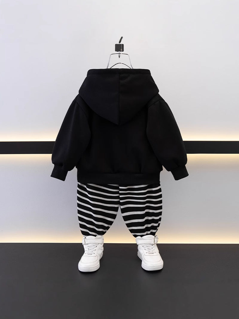 Tuta Bambino Urban Style Felpa con Cappuccio e Pantaloni a Righe