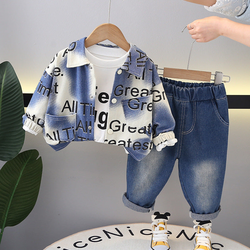 Set 3pz bimbo casual jeans , Maglietta e giacca