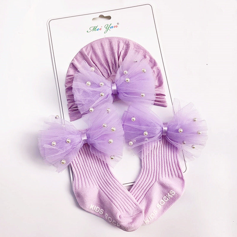 Set Fascia Turbante e Calzini con Fiocchi