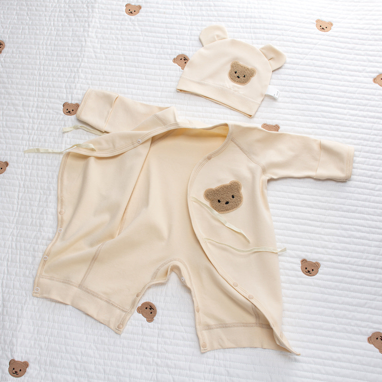 Coordinato Set Neutro Neonato/a Bimbo/ Bimba 3 pezzi – Orsetto coccoloso beige