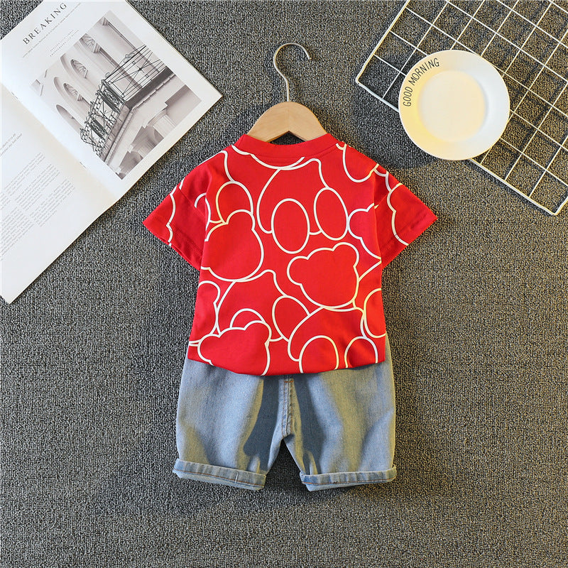 Completo Bambino "Orsetto Felice" T-shirt + Shorts in Denim