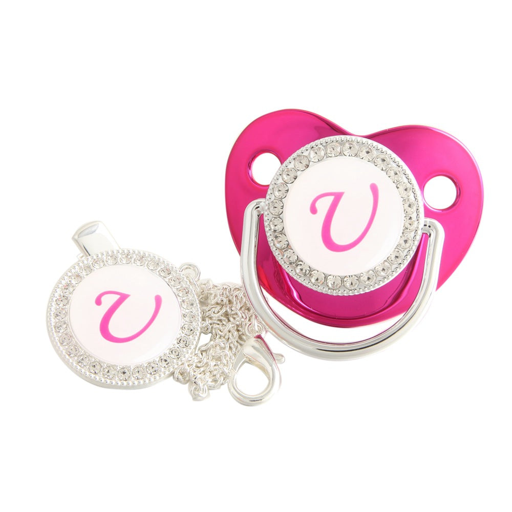 Set Ciuccio Luxury Fucsia e argento con Clip – Personalizzato con Iniziale (6-12 mesi)